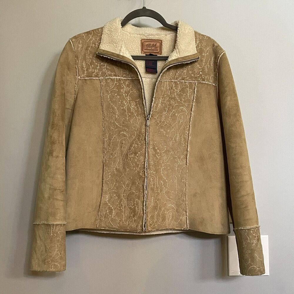 Ralph Lauren Jacket Brown Floral Embroidered Polyester Women‎ Large EUC